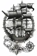 sextant on ship tattoo design idea