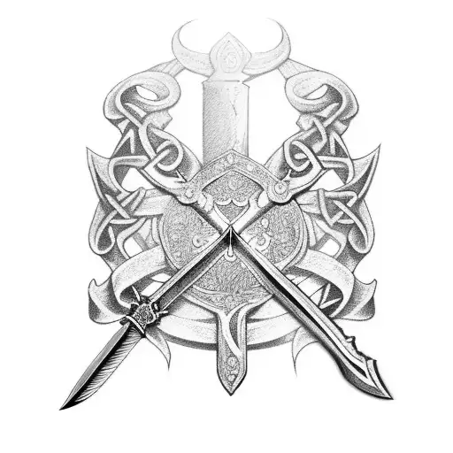 sword with Irish crest in handle tattoo design idea