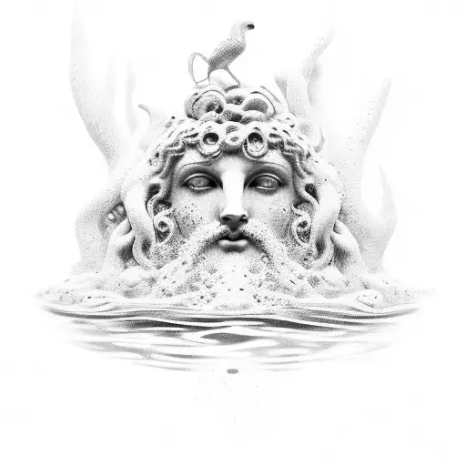 underwater Greek statues tattoo design idea