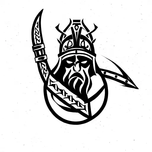 A sleeve for the right arm with a Viking theme and with some touches of the sport of handball tattoo design idea