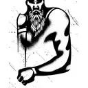 A sleeve for the right arm with a Viking theme and with some touches of the sport of handball tattoo design idea