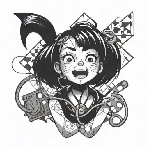 Kuromi singing with a stethoscope around her neck tattoo design idea