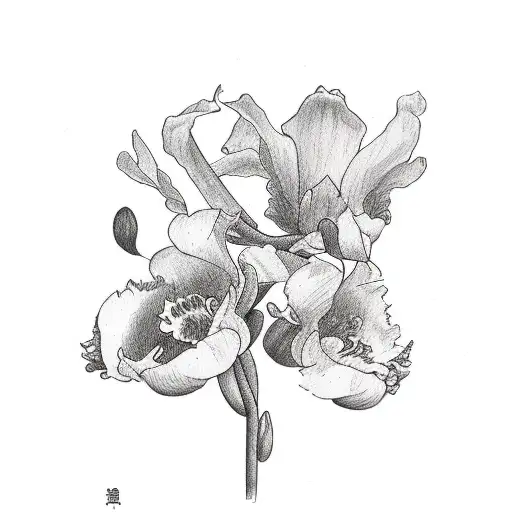 cattleya and peony tattoo design idea