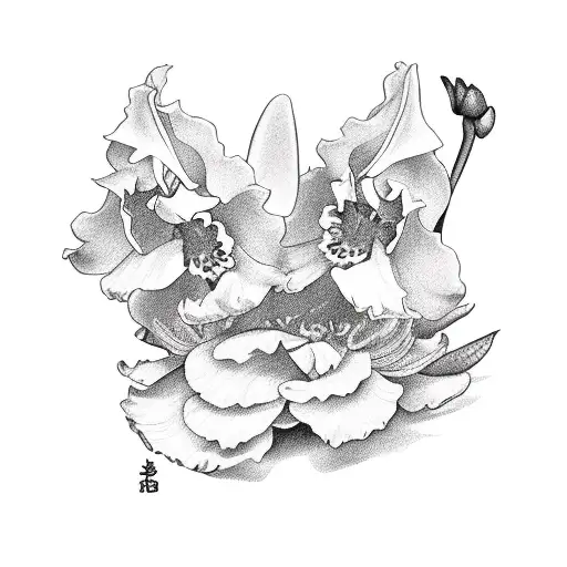 1 cattleya and 1 peony and 1 fern tattoo design idea