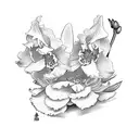 1 cattleya and 1 peony and 1 fern tattoo design idea