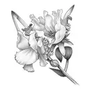 1 cattleya and 1 peony and 1 fern tattoo design idea