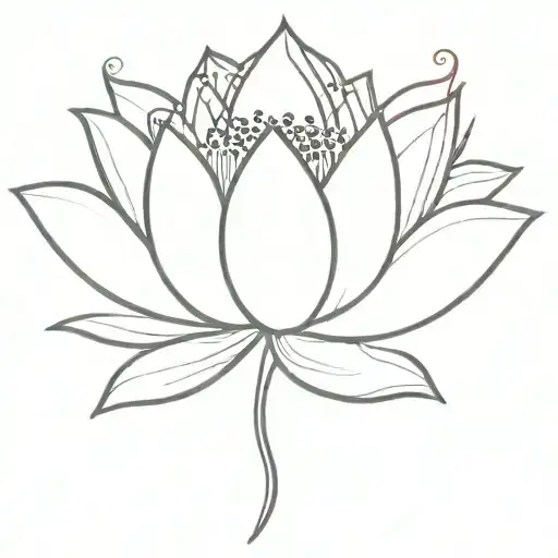 A minimalist tattoo design of a serene lotus flower with the word 'surrender' subtly incorporated, inspired by the client's love for flowers and the concept of letting go. tattoo design idea