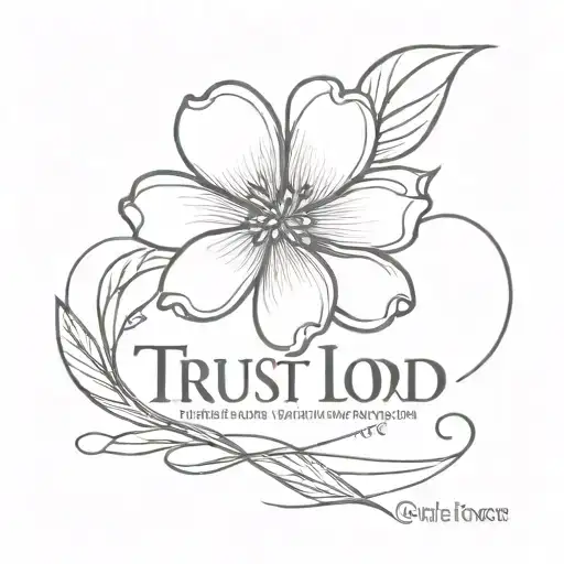 A minimalist tattoo design of a delicate flower intertwined with the client's favorite quote 'Trust in the Lord with all your heart and lean not on your own understanding' - Proverbs 3:5-6, symbolizing faith and surrender. tattoo design idea