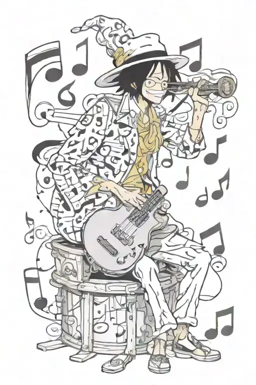 Brook One Piece with Binks Sake music notes tattoo design idea
