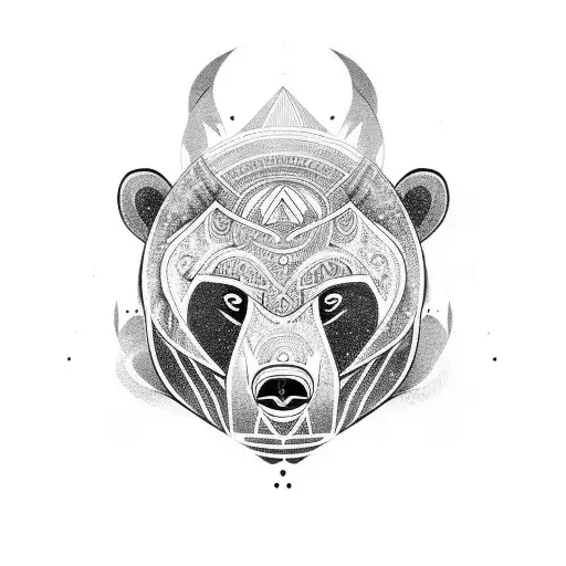 A tribal-inspired design incorporating elements of a bear, shark, and chimpanzee in a symmetrical pattern tattoo design idea