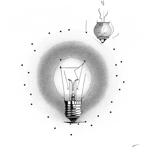 a broken light bulb and a normal light bulb with the lyrics 'don't let this darkness fool you, all lights turned off can tattoo design idea