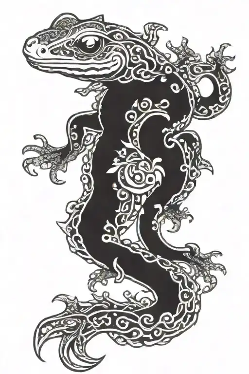 salamander with floral patterns tattoo design idea