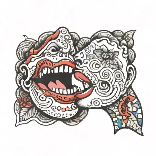 hand ok lips kissing tattoo design idea