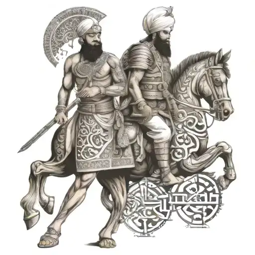 India Islamic warrior and massive armour and both of them logo for army regiment  tattoo design idea