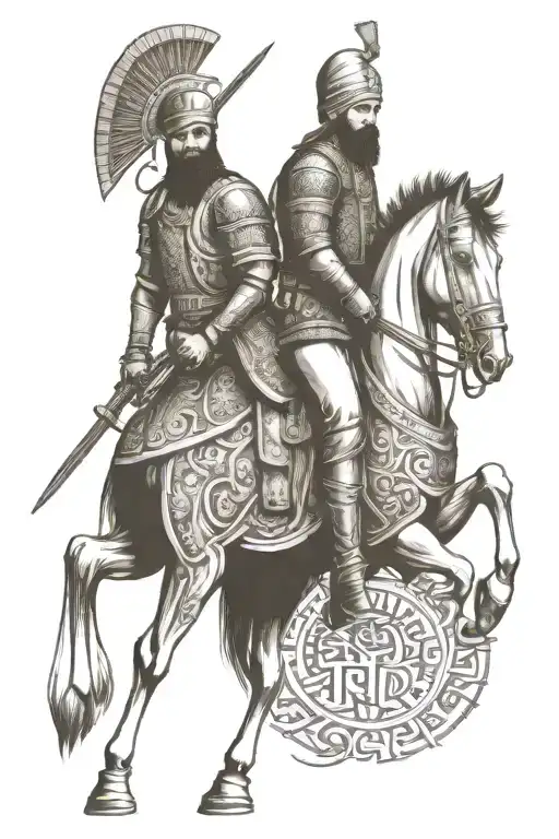 India Islamic warrior and massive armour and both of them logo for army regiment  tattoo design idea