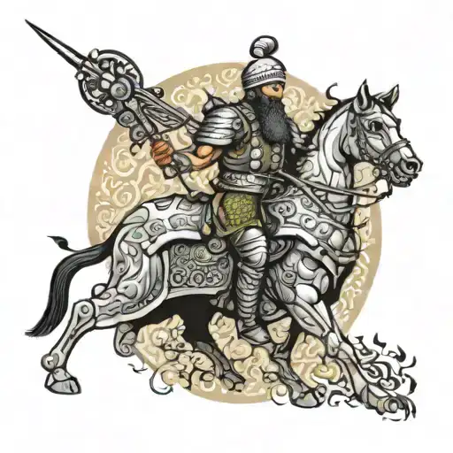 India Islamic warrior and massive armour and both of them tattoo design idea