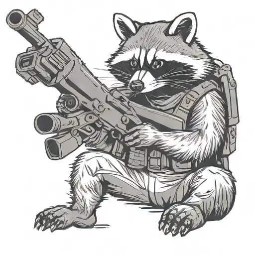 a tactical military raccoon holding a sniper rifle tattoo design idea