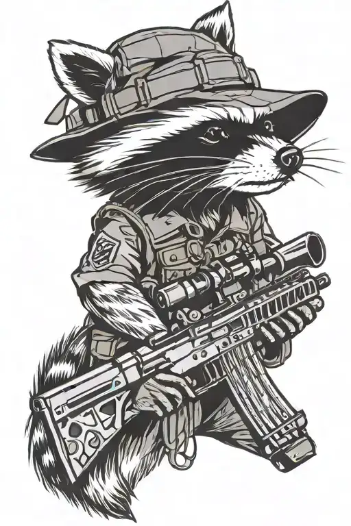 a tactical sniper raccoon  tattoo design idea