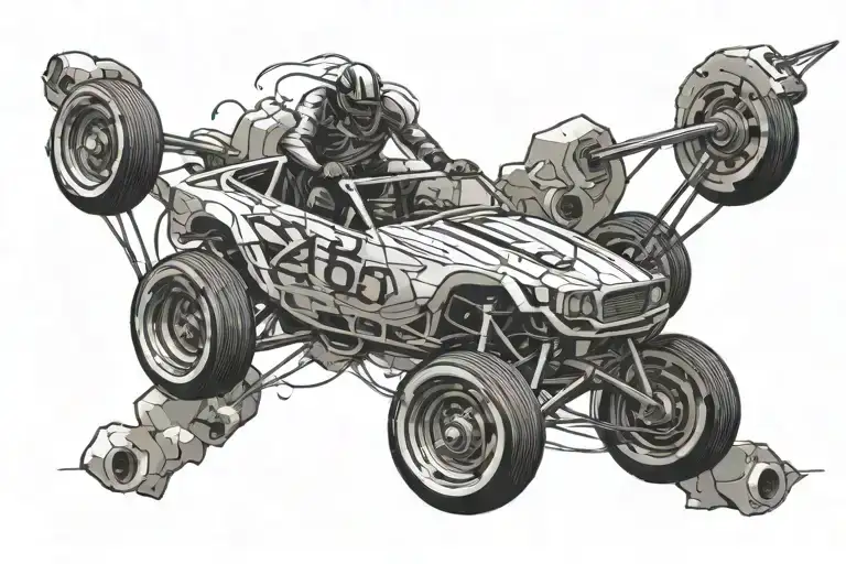 adrenaline chemical structure in the middle of racing cars and a person cliff jumping tattoo design idea