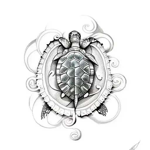 A sketch-style tattoo showcasing a sea turtle surrounded by swirling ocean currents tattoo design idea