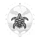 An intricate blackwork design of a sea turtle swimming through crashing waves tattoo design idea