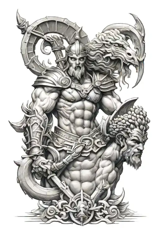 Ares god of war and medusa greek mythology tattoo design idea