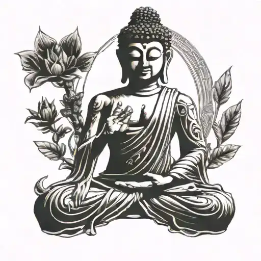 buddha body with alien head tattoo design idea