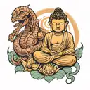 buddha with xenomorph head tattoo design idea