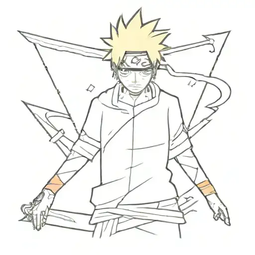 Tatuagem do Minato Namikaze segurando o Naruto ainda recém nascido, em seus braços, isso tudo juntamente a Kunai tattoo design idea