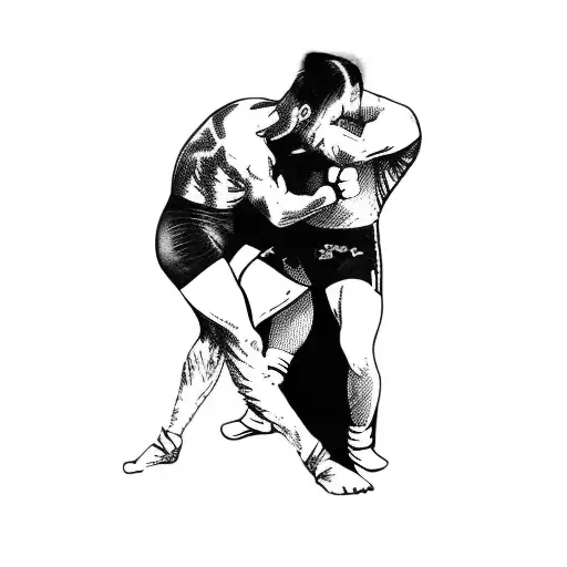 two old wrestlers fighting in greyscale whithout gloves tattoo design idea
