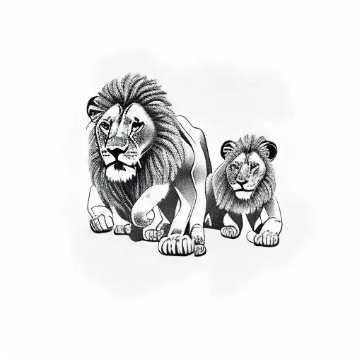 lion with two cubs half sleeve tattoo design idea