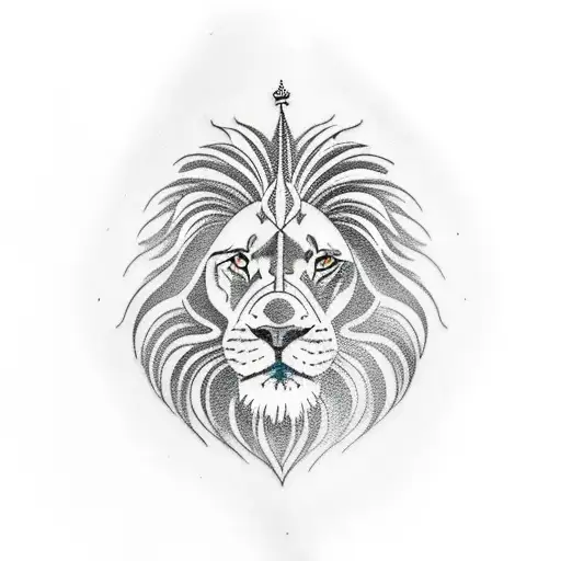 surfing, lion, crown, sunset tattoo design idea