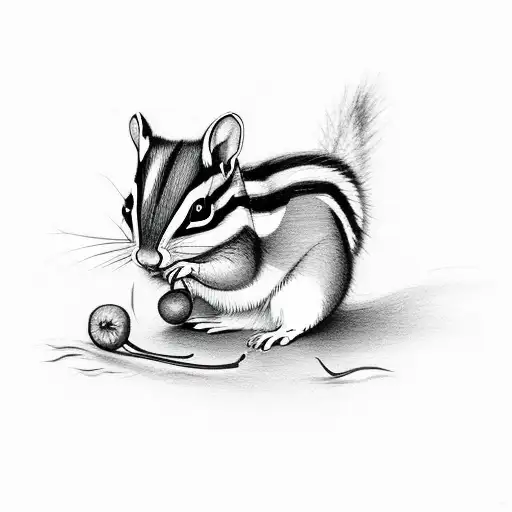 chipmunk with small berry branch tattoo design idea