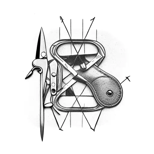 sewing scissor with two strips around it tattoo design idea