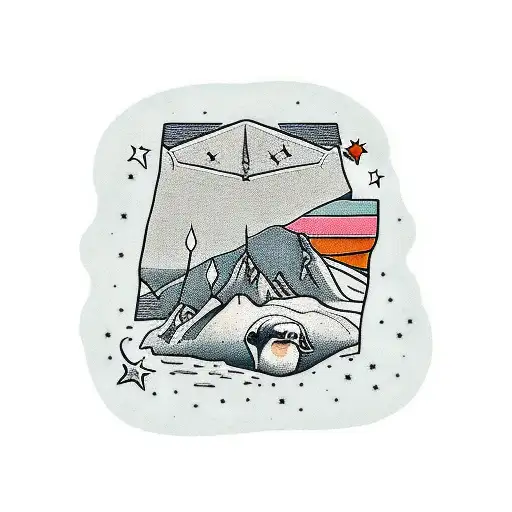 A square that includes camel, rock and a child tattoo design idea