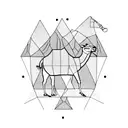 A square that includes camel, rock and a child tattoo design idea