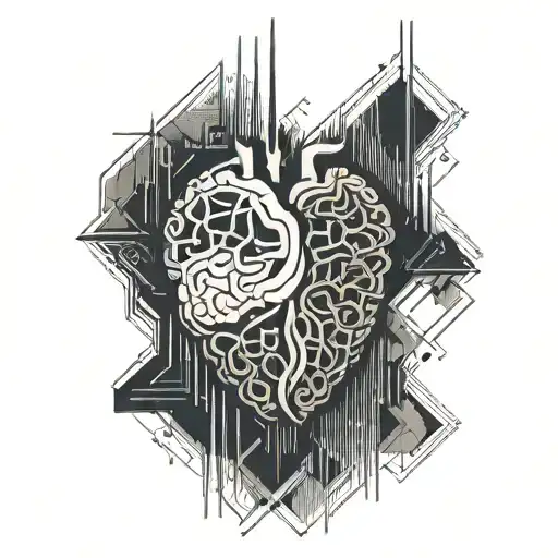 brain, heartbeat, injury, heart tattoo design idea