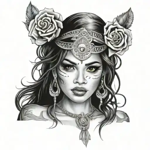 chicano style pretty girl face tattoo design idea