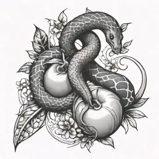 Garden of eden snake and forbidden fruit tattoo design idea