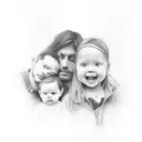 Dad and two kids, girl and boy tattoo design idea