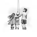 Dad and two kids, girl and boy tattoo design idea