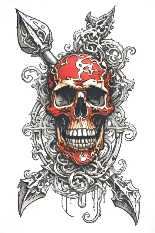 "Please create a tattoo with a detailed scale, balancing a red heart on one side and a bone-colored skull on the other.  tattoo design idea