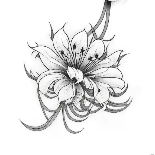 crow holding a spider Lily  tattoo design idea