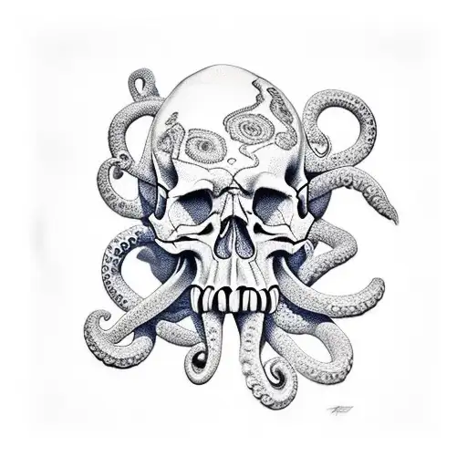 Realism "Skull Blue Ringed Octopus" Tattoo Idea - BlackInk AI