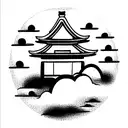 japanese temple with clouds tattoo design idea