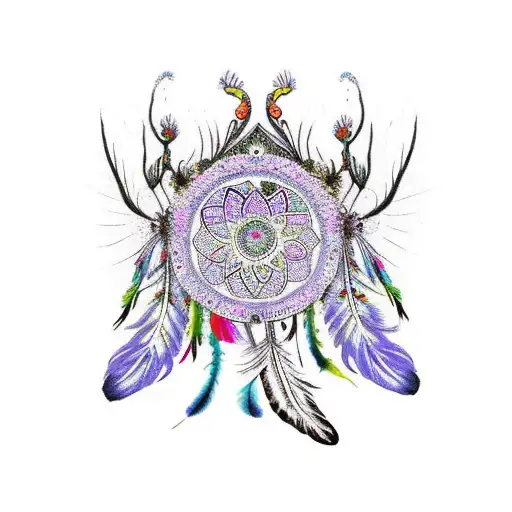 Flower with dreamcatcher, elephants, peacock feathers  tattoo design idea