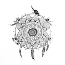 Flower with dreamcatcher with peacock feathers  tattoo design idea