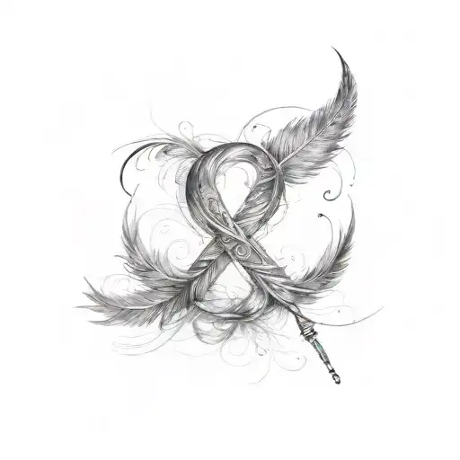 infinity feather with letters K and S tattoo design idea
