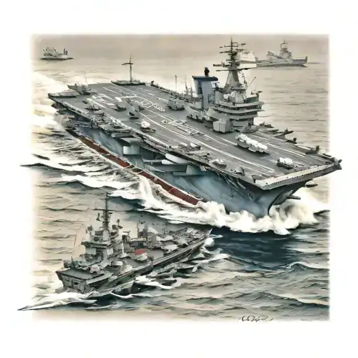 USS Carl Vinson aircraft carrier in battle scene tattoo design idea