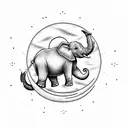 Elephant under The moon  tattoo design idea